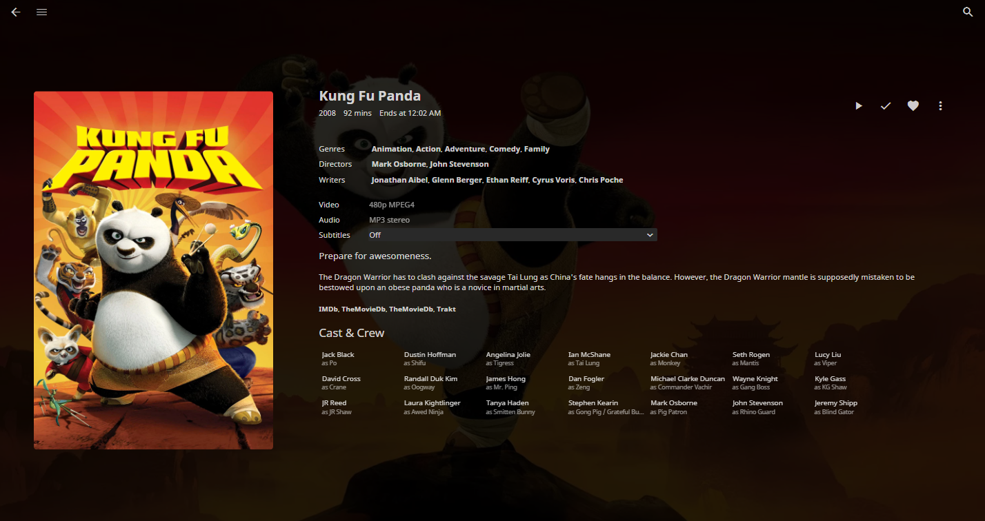 Captura de pantalla de información de reparto y equipo sin imágenes