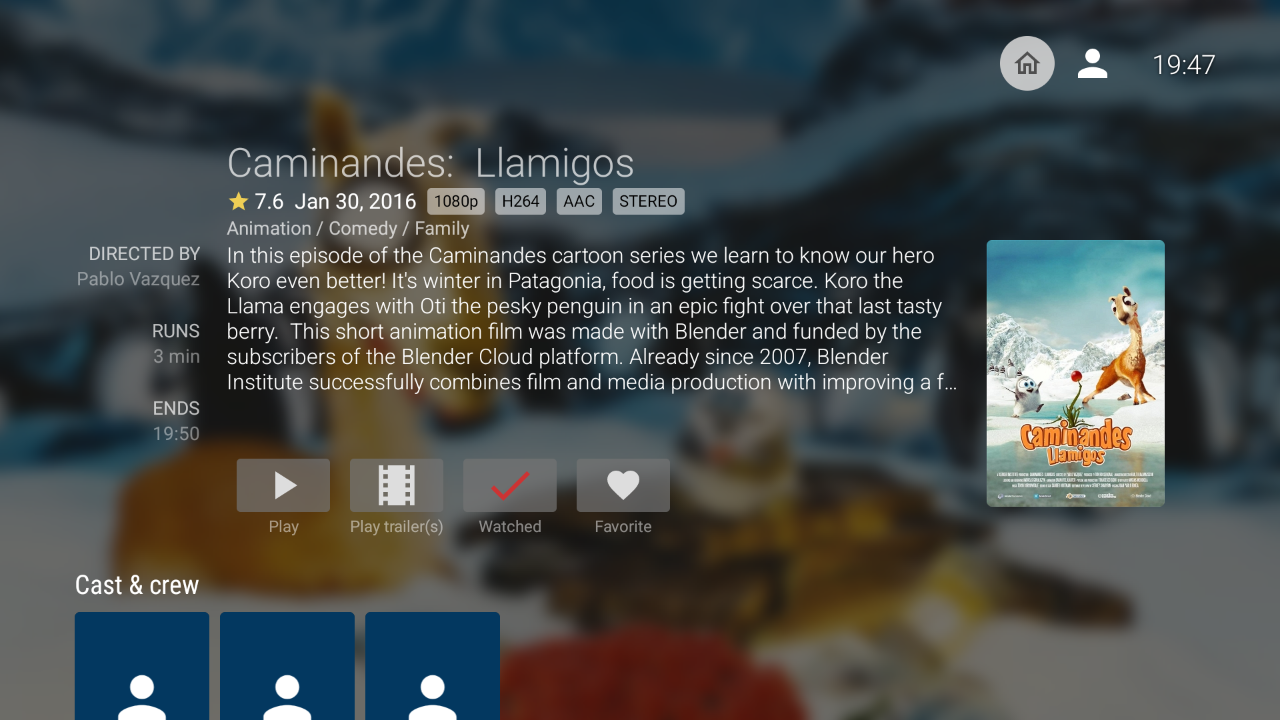 Captura de pantalla de detalles del elemento en la app de Android TV