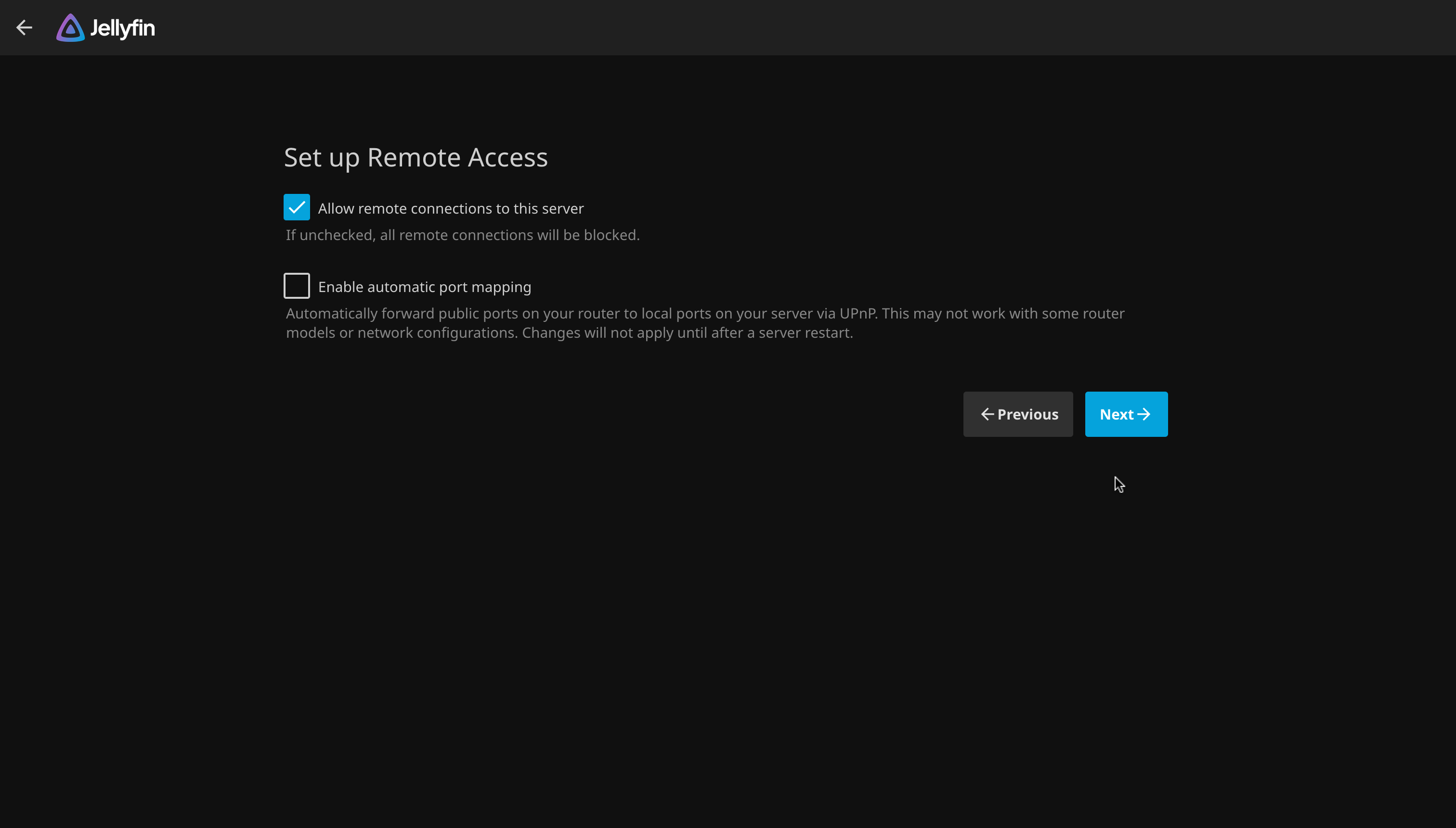 Página de configuración de red