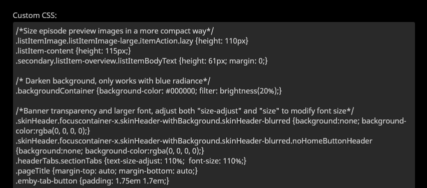Schermafbeelding van de instelling 'Aangepaste CSS' in het beheerdersdashboard van de webclient