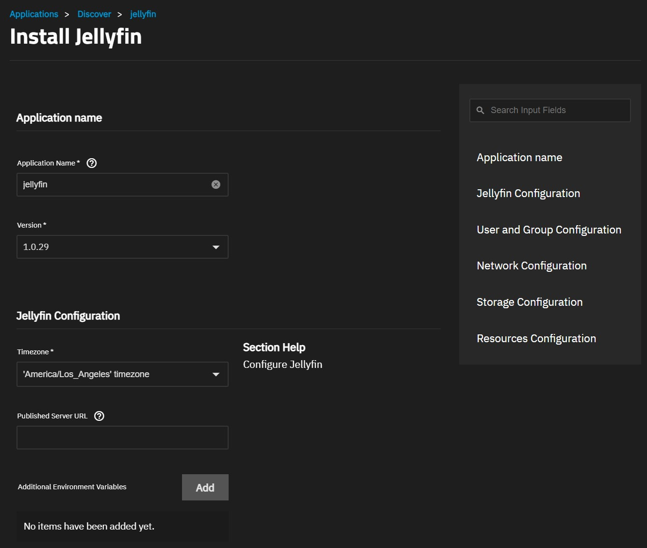 Scherm voor installatie van Jellyfin