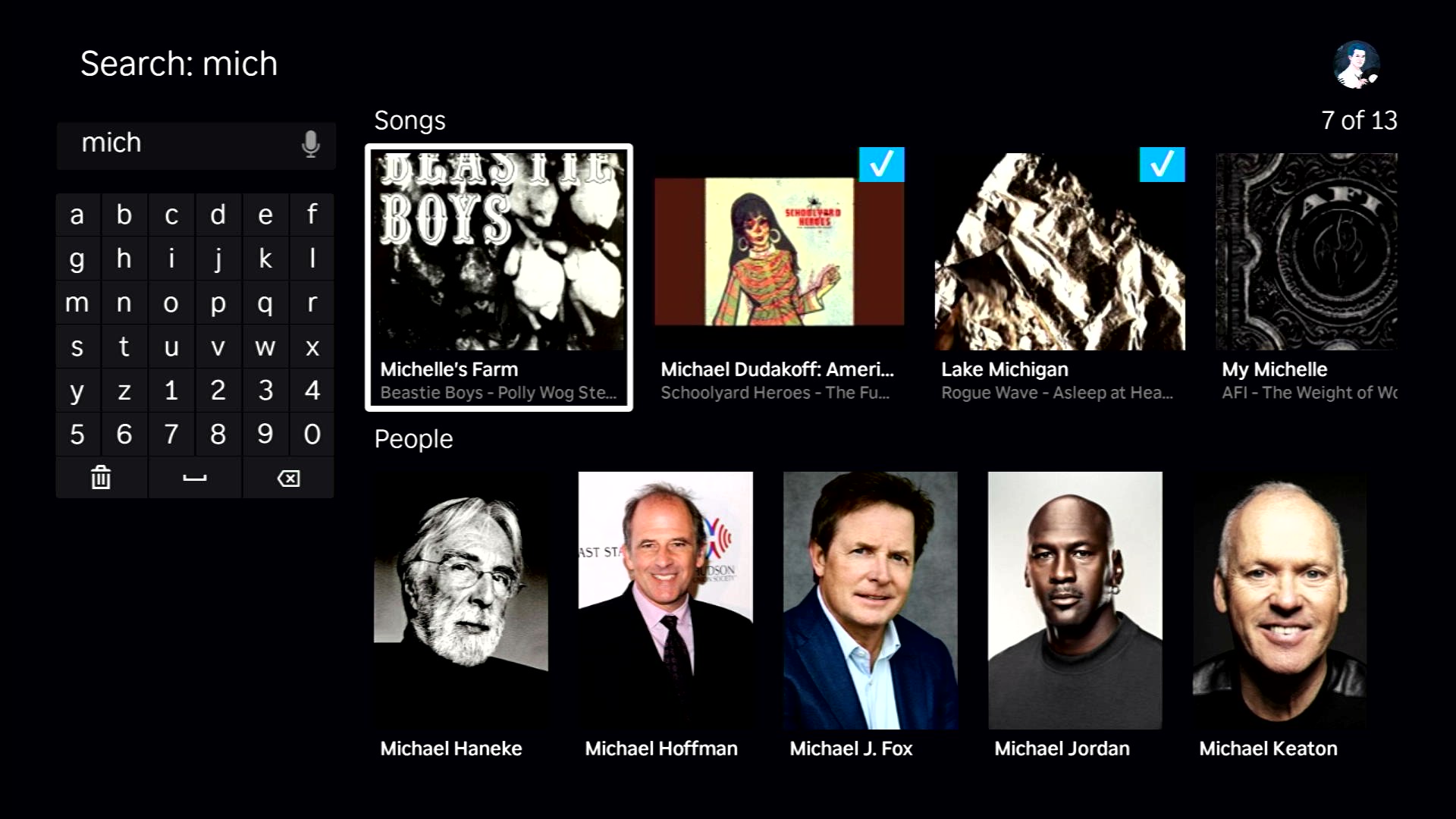 Zoekresultaten met nummers en personen