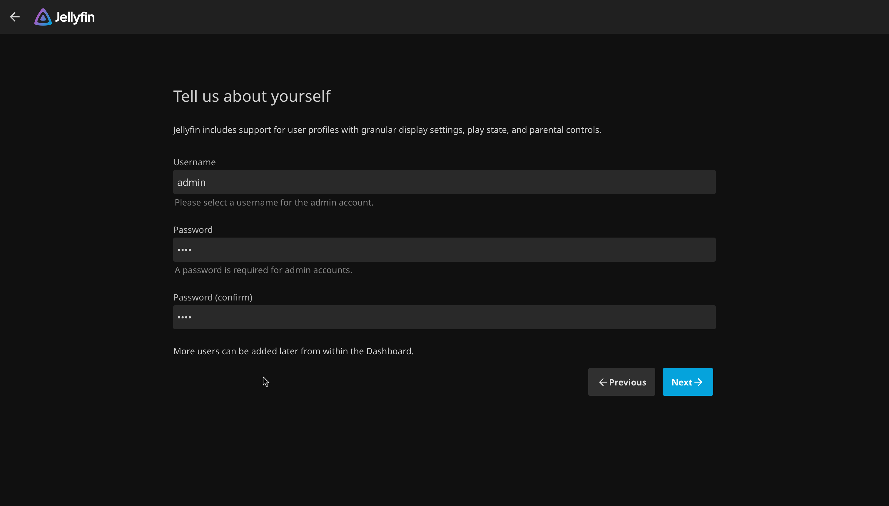 Beheerdersaccountpagina Setup-assistent
