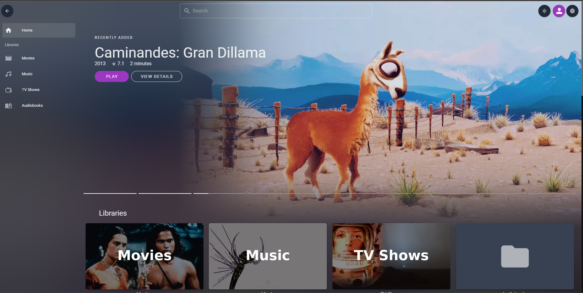 Jellyfin Vue 在演示服务器上的首页截图